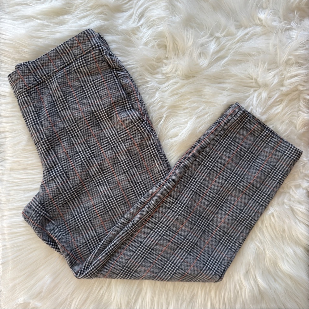 Old Navy Grey Striped Glen Plaid Mid-rise Pull-on Straight Pants